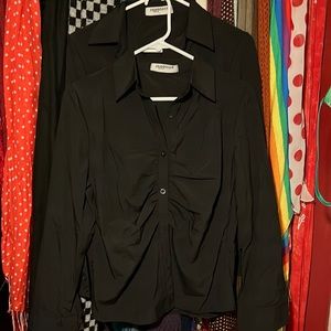 zeagoo Black Ruched Button-Down Shirt